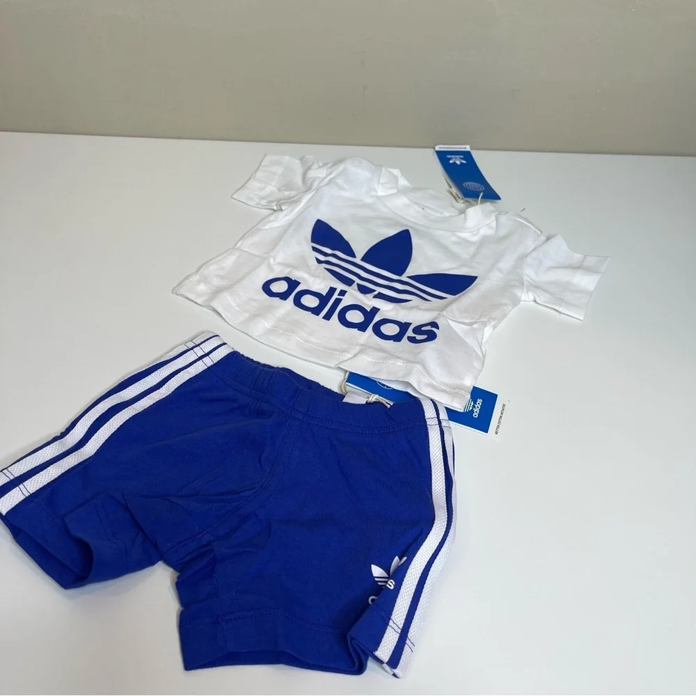 ADIDAS KIDS Baby White & Blue Trefoil T-Shirt & Shorts